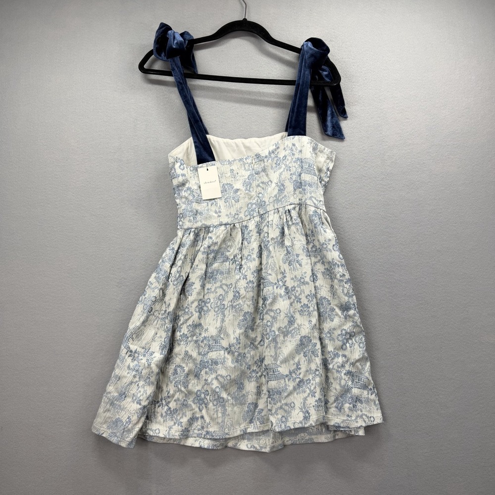 Idem Ditto Babydoll Dress Womens Small Beige Blue Floral Square Neck Back Zip - Picture 4 of 12
